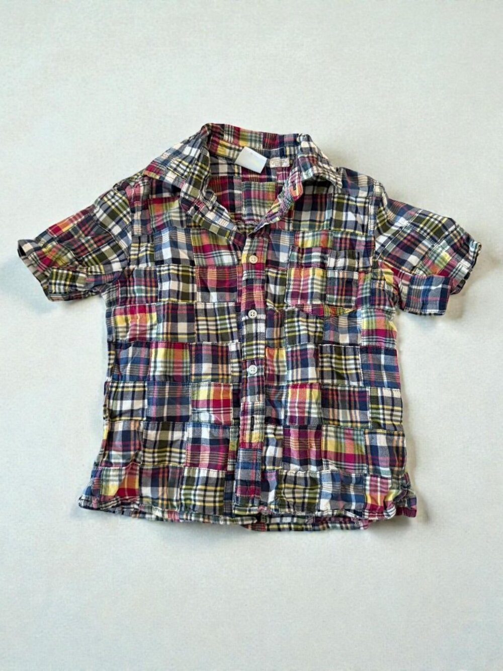 CREWCUTS Boys Madras Short Sleeve Shirt Size 4/5